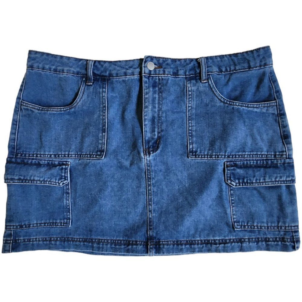 Shein Curve blue cargo jean skirt sz 3XL
